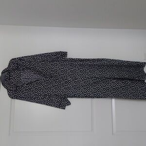 Something Navy | Silky Floral Collared Pocketed Button Front Jumpsuit Size Large